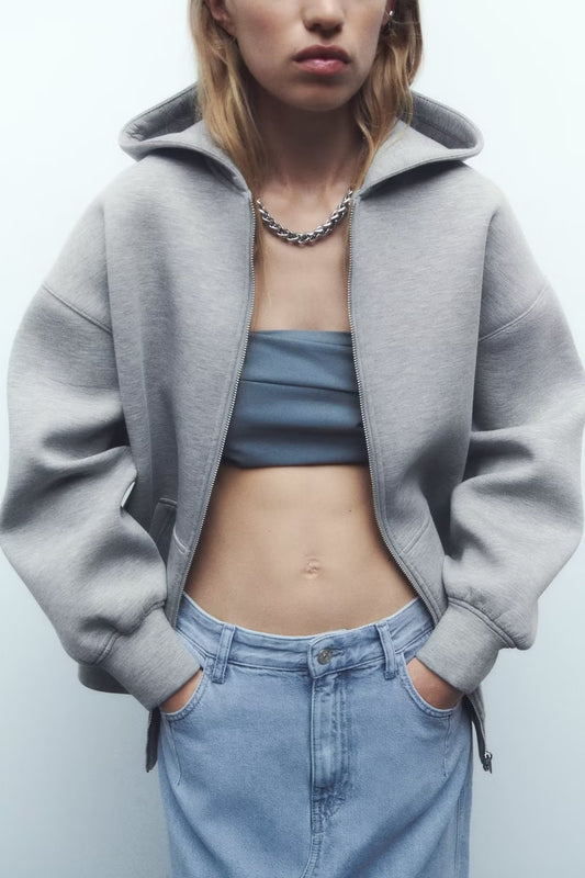 Light Gray Cropped Hoodie Jacket