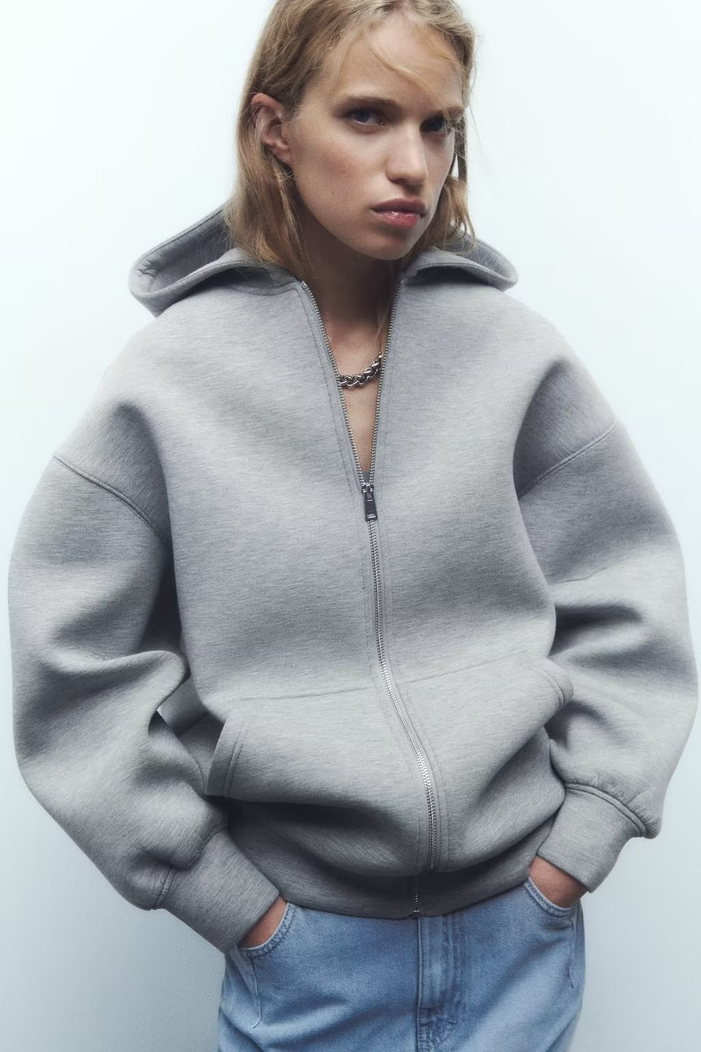 Light Gray Cropped Hoodie Jacket