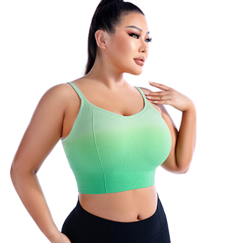 Plus Size Hanging Dyed Yoga Bra High Elastic Tight Nude Feel Push Up Gradient Color Vest Sports Underwear Women