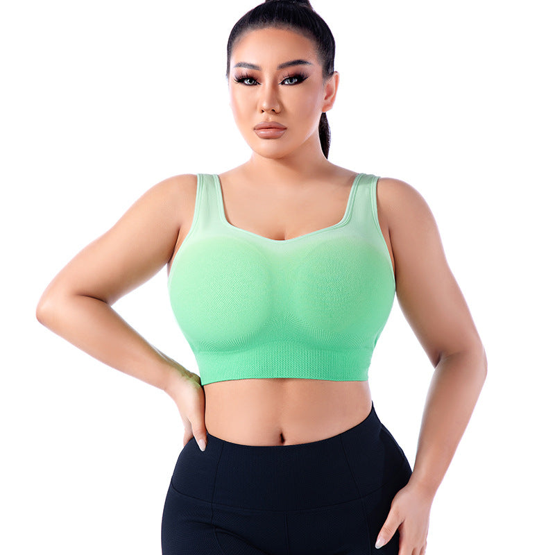 Plus Size Gradient Sports Underwear Women Large Summer Thin Yoga Bra One Piece Push Up Yoga Clothing Top