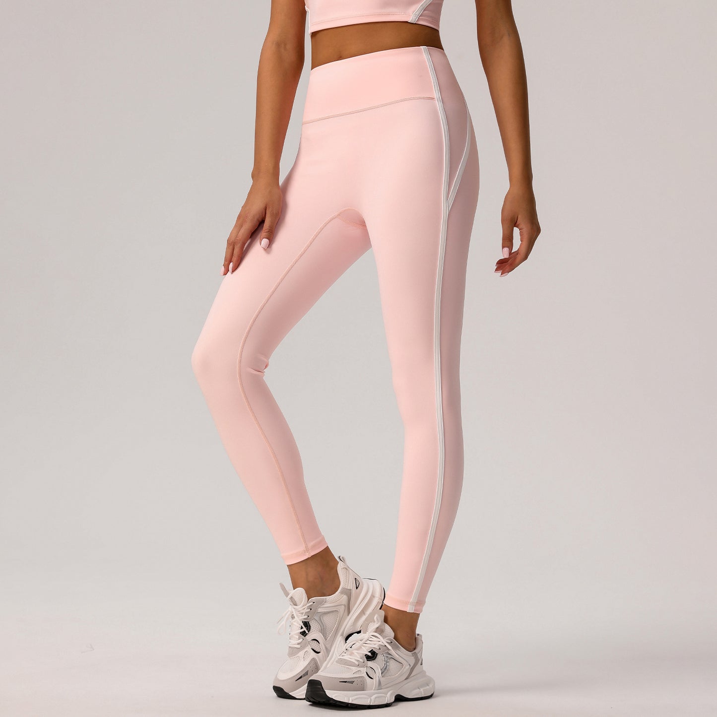 Contrast Color High Waist Nude Feel Yoga Pants Women Running Fitness Pants Outer Wear Anti Roll Tight Sports Pants