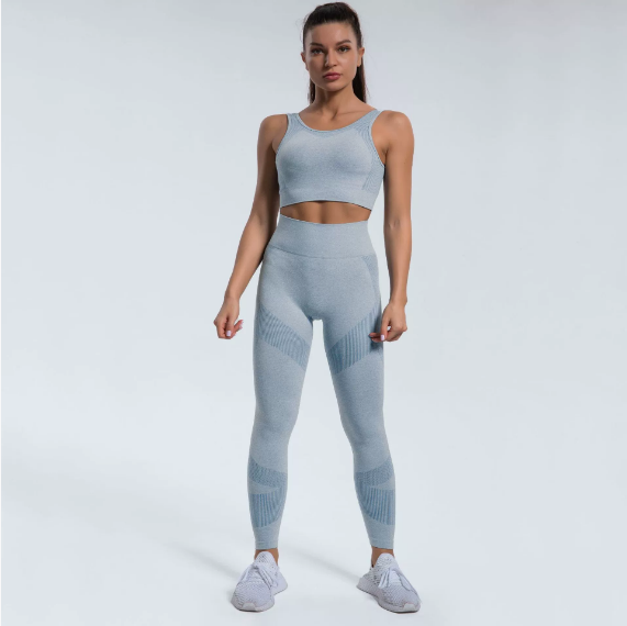 Yoga Clothes Seamless Knitted Contrast Color Yoga Vest High Waist Tight Sports Thinner Pants Fitness Clothes Two Piece Sets