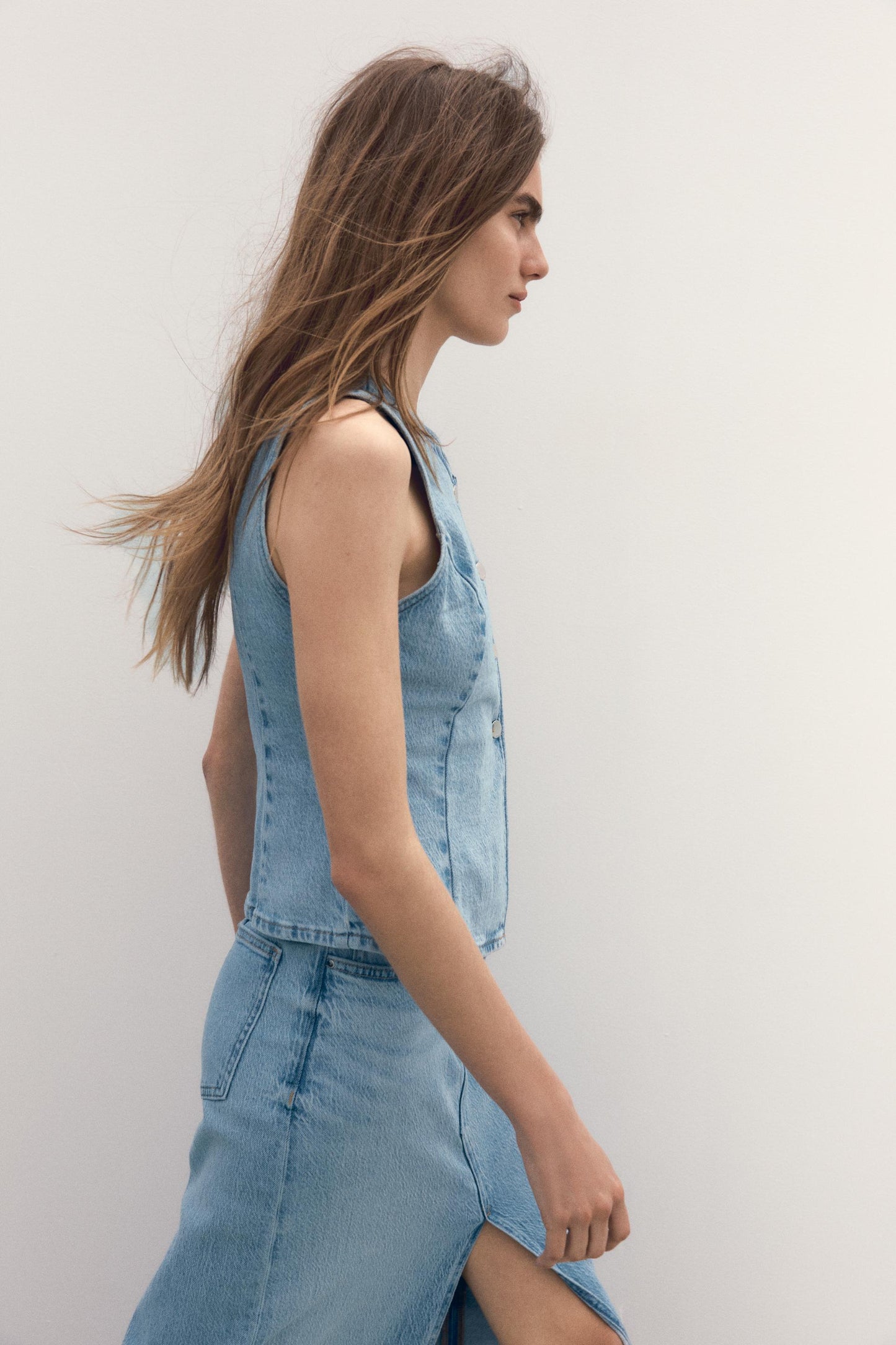 Spring Women Street Denim Vest Skirt Casual Suit