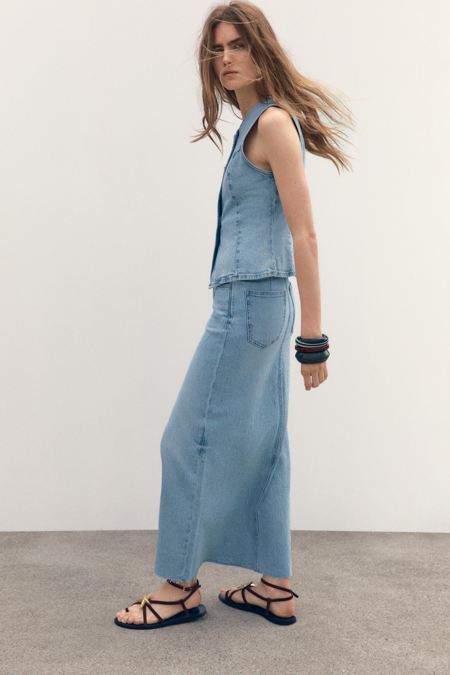 Spring Women Street Denim Vest Skirt Casual Suit