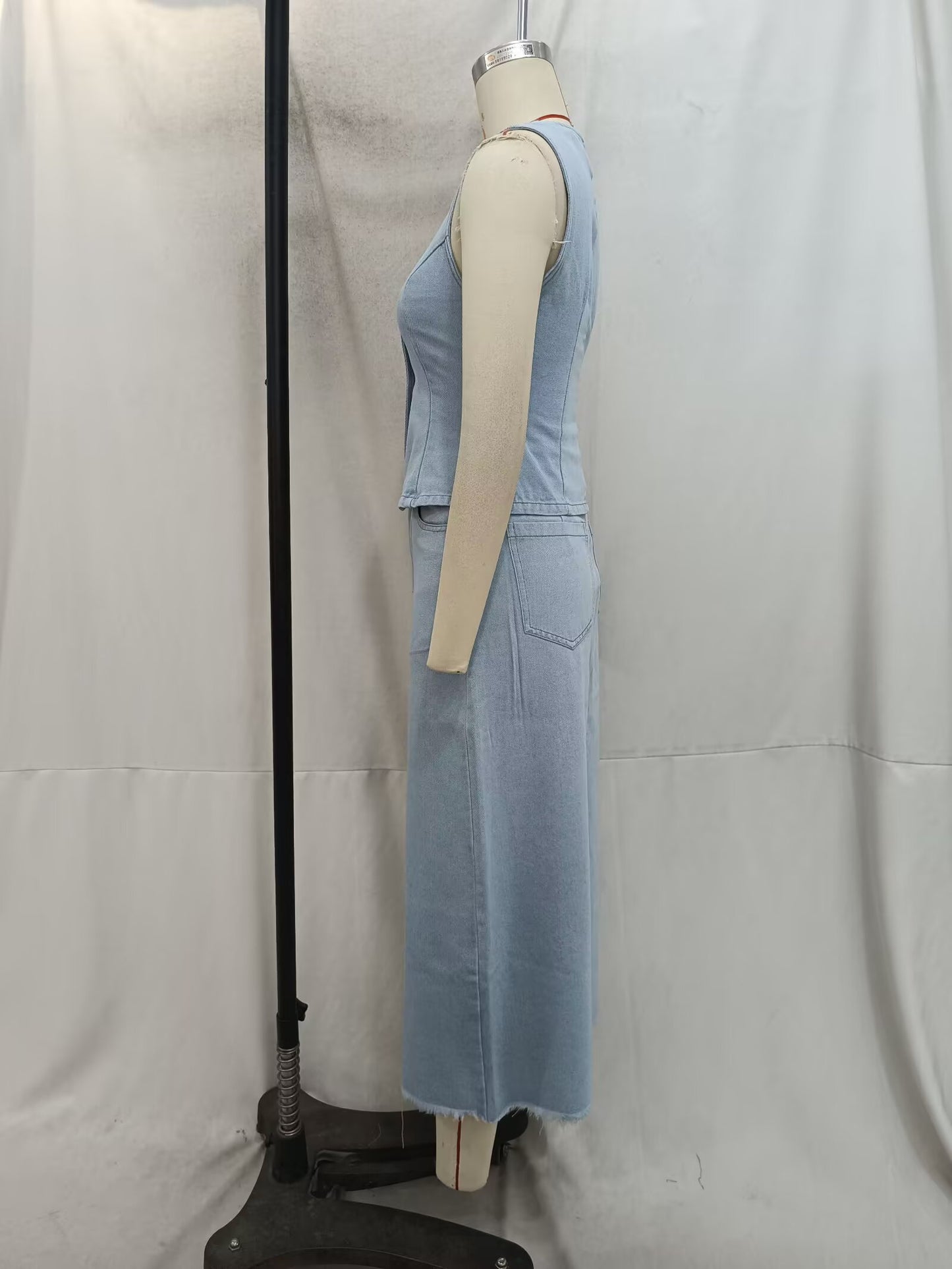 Spring Women Street Denim Vest Skirt Casual Suit