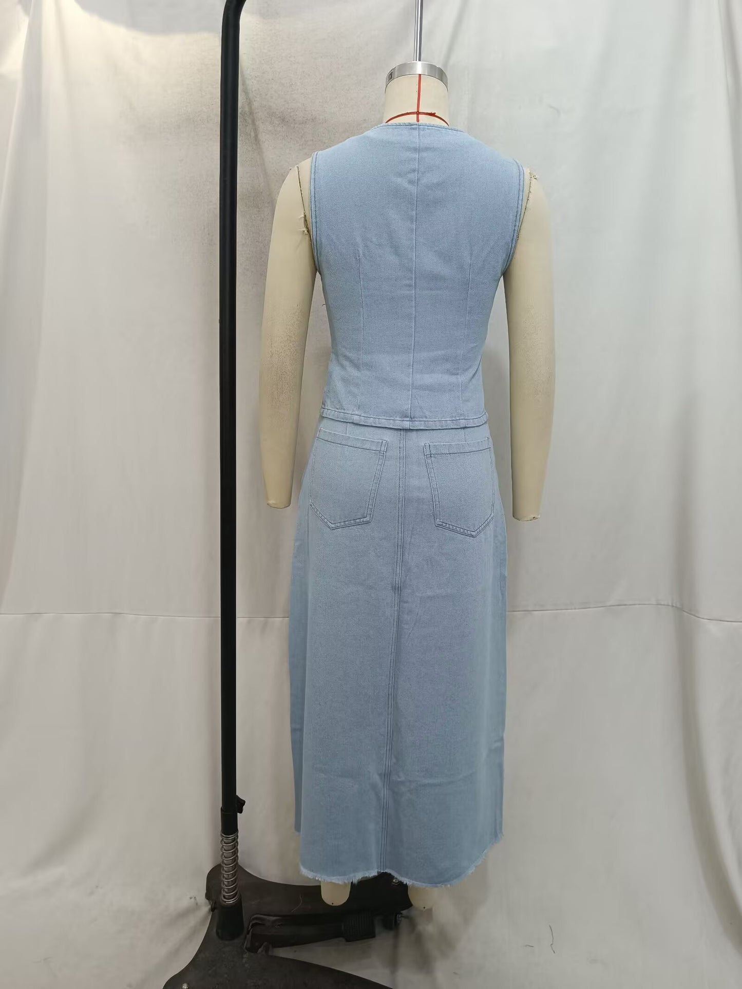 Spring Women Street Denim Vest Skirt Casual Suit