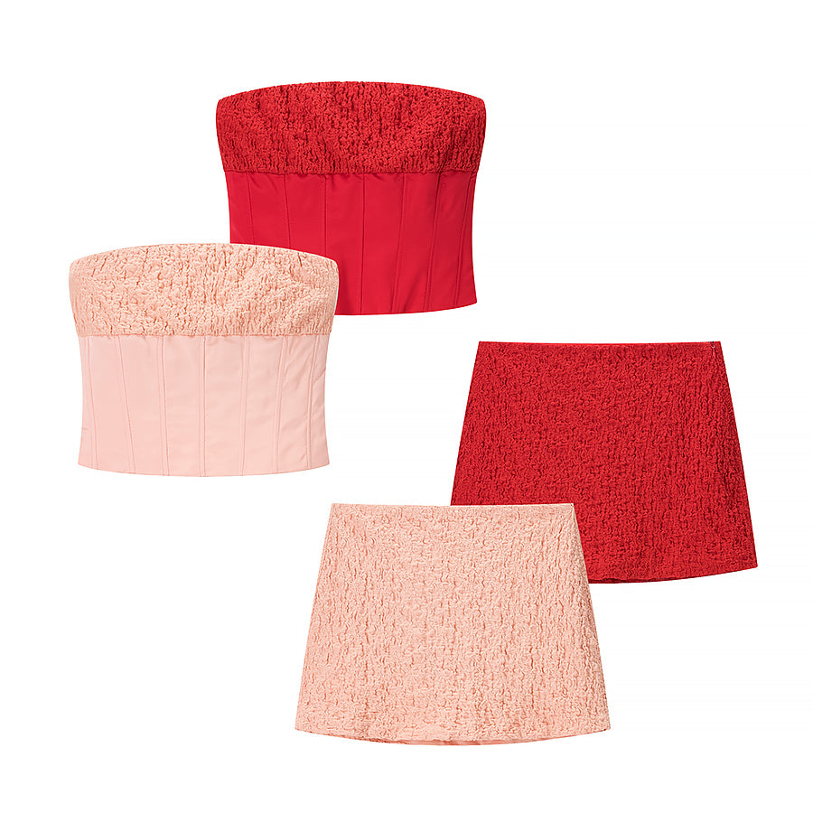 Women Clothing Summer Sexy Tube Top Boning Corset Short Top Mini Skirt