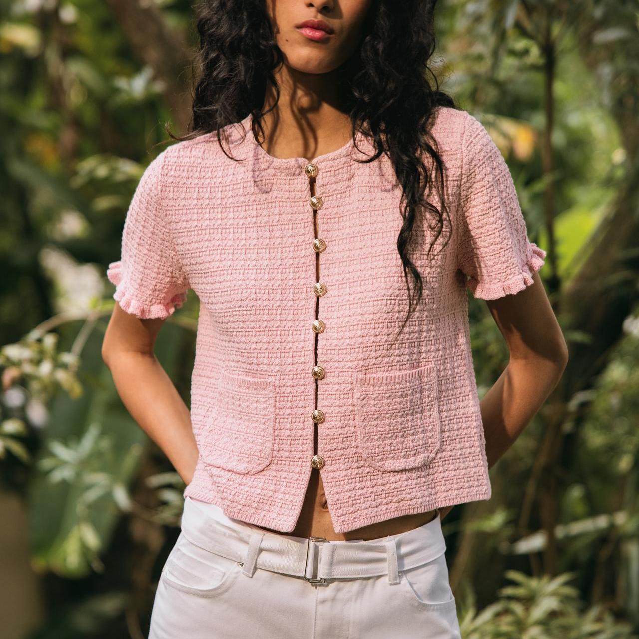 Rose Tweed Chic Cardigan