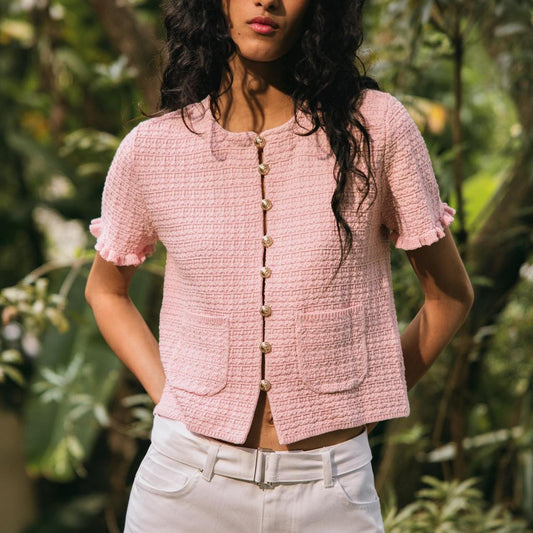 Rose Tweed Chic Cardigan