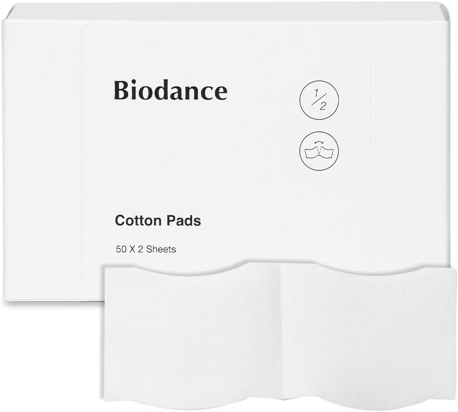 Biodance Cotton Pads, Soft and Thin Square Cotton Pads for Face Toner, Makeup Remover and Facial Cleansing | 50 x 2 Sheets