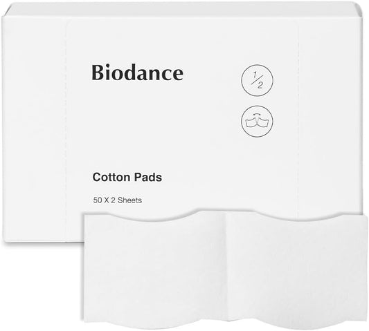 Biodance Cotton Pads, Soft and Thin Square Cotton Pads for Face Toner, Makeup Remover and Facial Cleansing | 50 x 2 Sheets