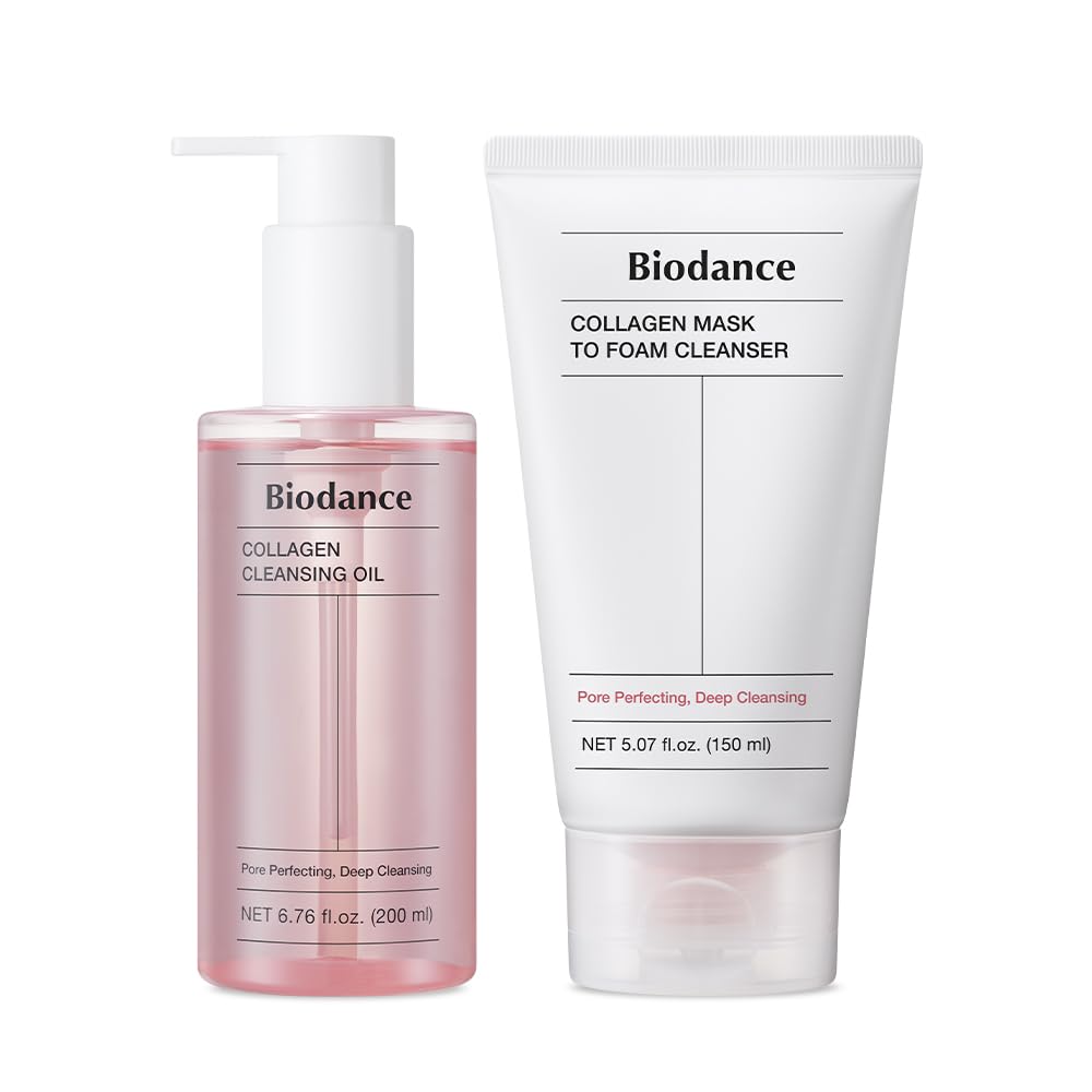 BIODANCE Collagen Cleansing Duo – 2-in-1 Pore Mask to Foam Cleanser & Gentle Cleansing Oil, Hydrating Facial Wash and Makeup Remover for Sensitive Skin, Oily Skin, 5.07 + 6.76 fl. oz.