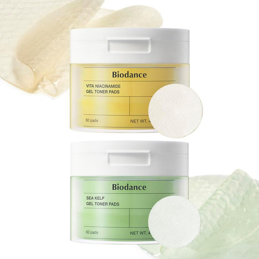 Biodance Brightening & Calming Toner Pads Duo, Vita Niacinamide and Sea Kelp, Dark Spot Correcting and Sebum Control for Sensitive Skin, 60 Pads Each