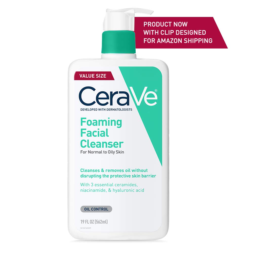 CeraVe Foaming Facial Cleanser, Daily Face Wash for Oily Skin, Hyaluronic Acid + Ceramides + Niacinamide, Fragrance Free & Paraben Free, Non-Drying Oil Control Face Wash, 16 Fluid Ounces