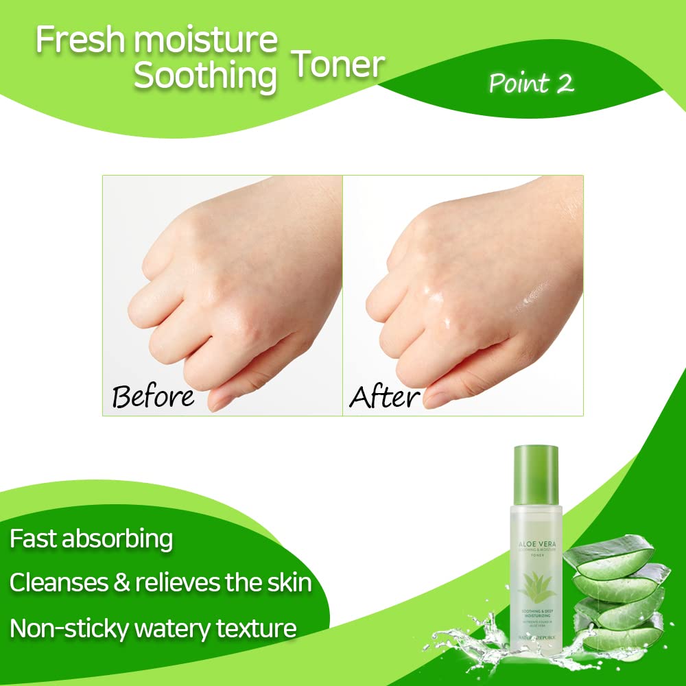 Nature Republic Mild & Moisture Aloe Vera Toner Quick Hydration & fast absorbing non-sticky texture, Aftersun & Aftershave,Moisturizing Face Skin & Hair,korean skin care All Skin Types 150ml/5.24oz