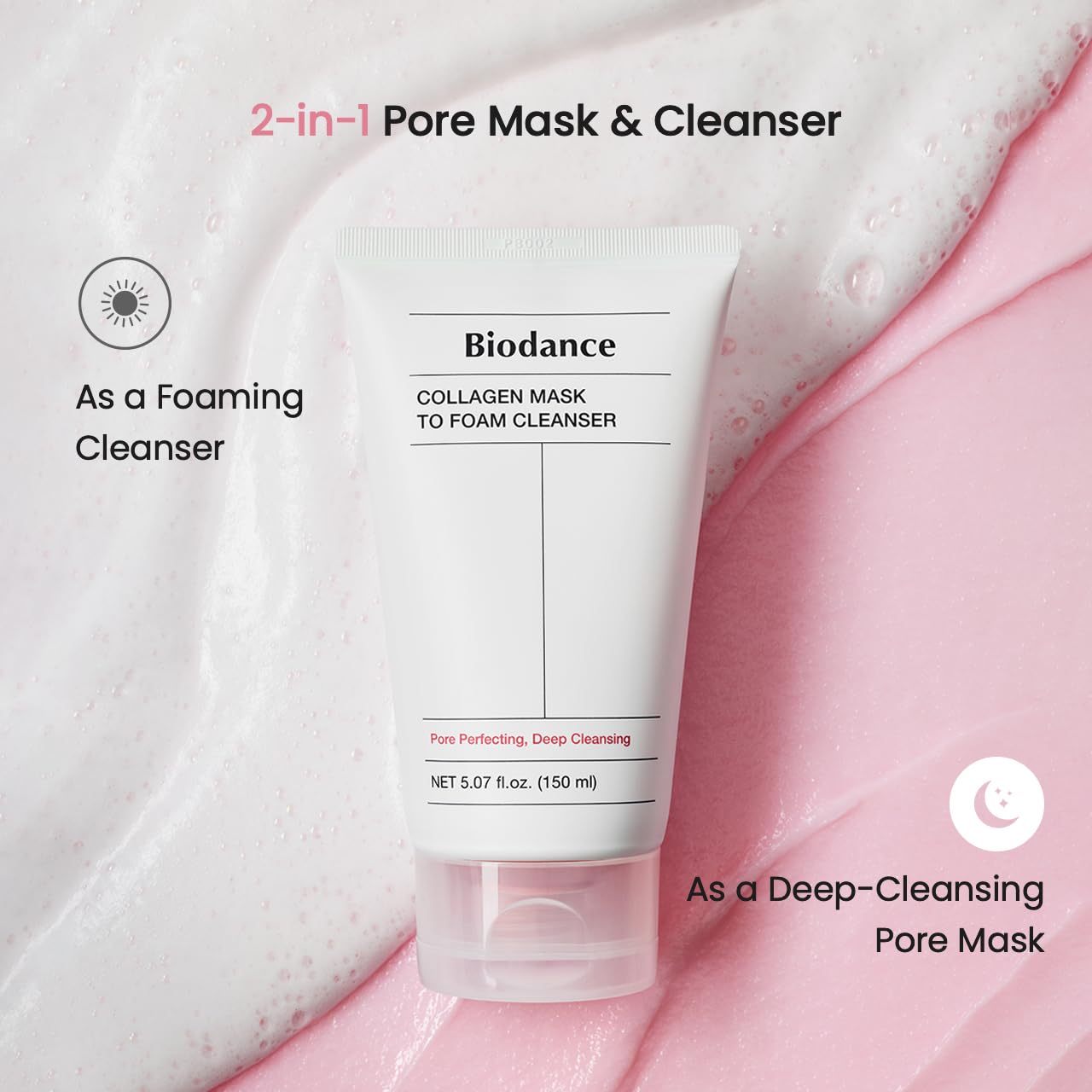 BIODANCE Collagen Mask To Foam Cleanser, Face Wash for Women, 2-in-1 Pore Mask and Hydrating Foaming Facial Cleanser for Sensitive Skin, Oily Skin, 5.07 fl. oz. (150 ml)
