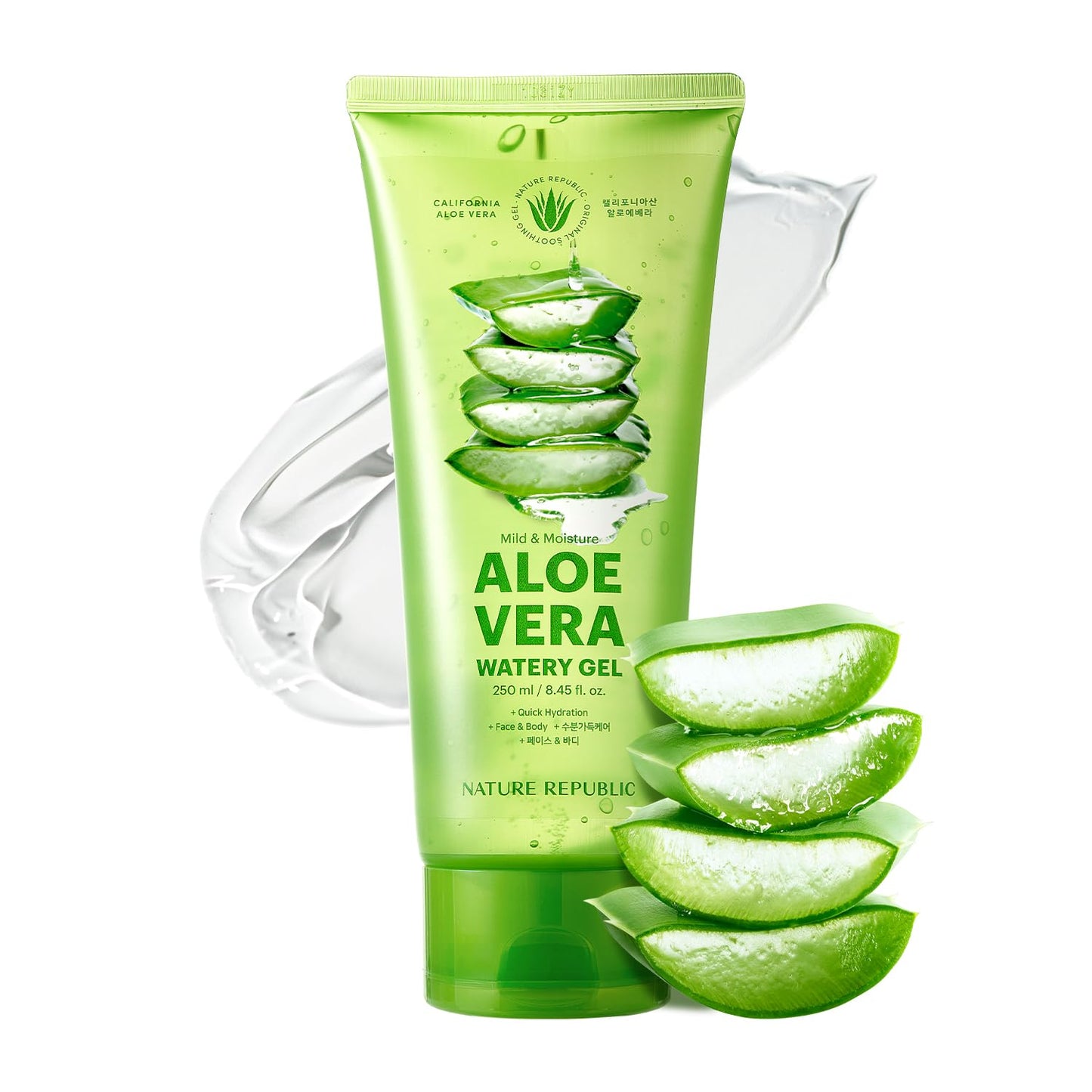 Nature Republic MILD & MOISTURE ALOE VERA WATERY GEL (2 PCS) Quick Hydration & fast absorbing non-sticky texture, Aftersun & Aftershave, Moisturizing Face Skin & Hair,korean skin care All Skin Types