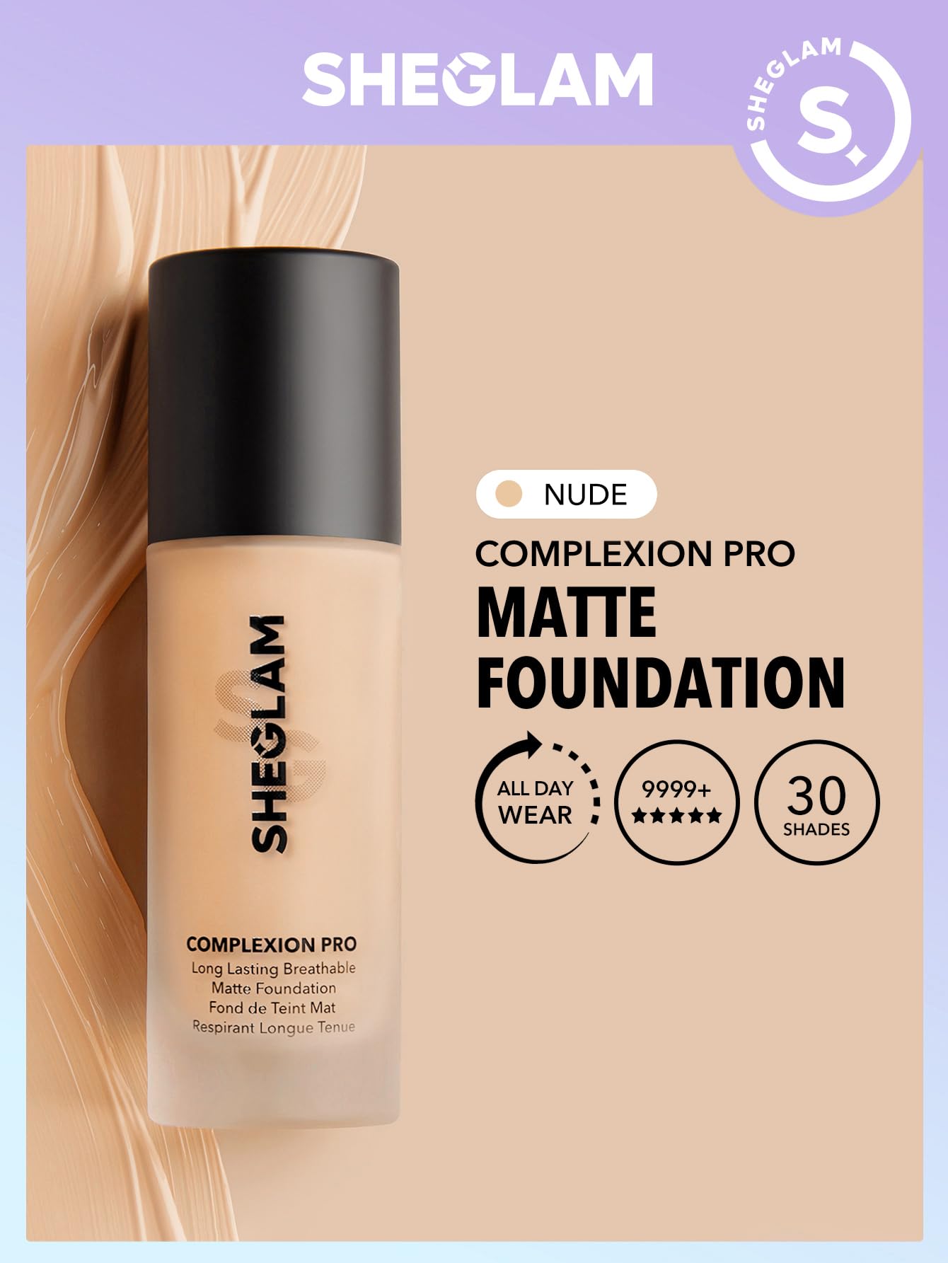 SHEGLAM Full Coverage Foundation Makeup Long Lasting Waterproof Matte Dewy Liquid Foundation - Nude
