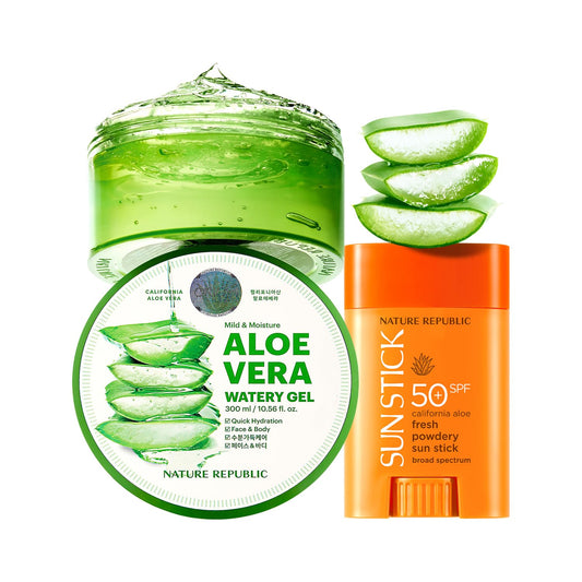 Nature Republic Aloe Vera Gel 92 Percent x Sun Stick Set - New Soothing Moisture Korean Cosmetics