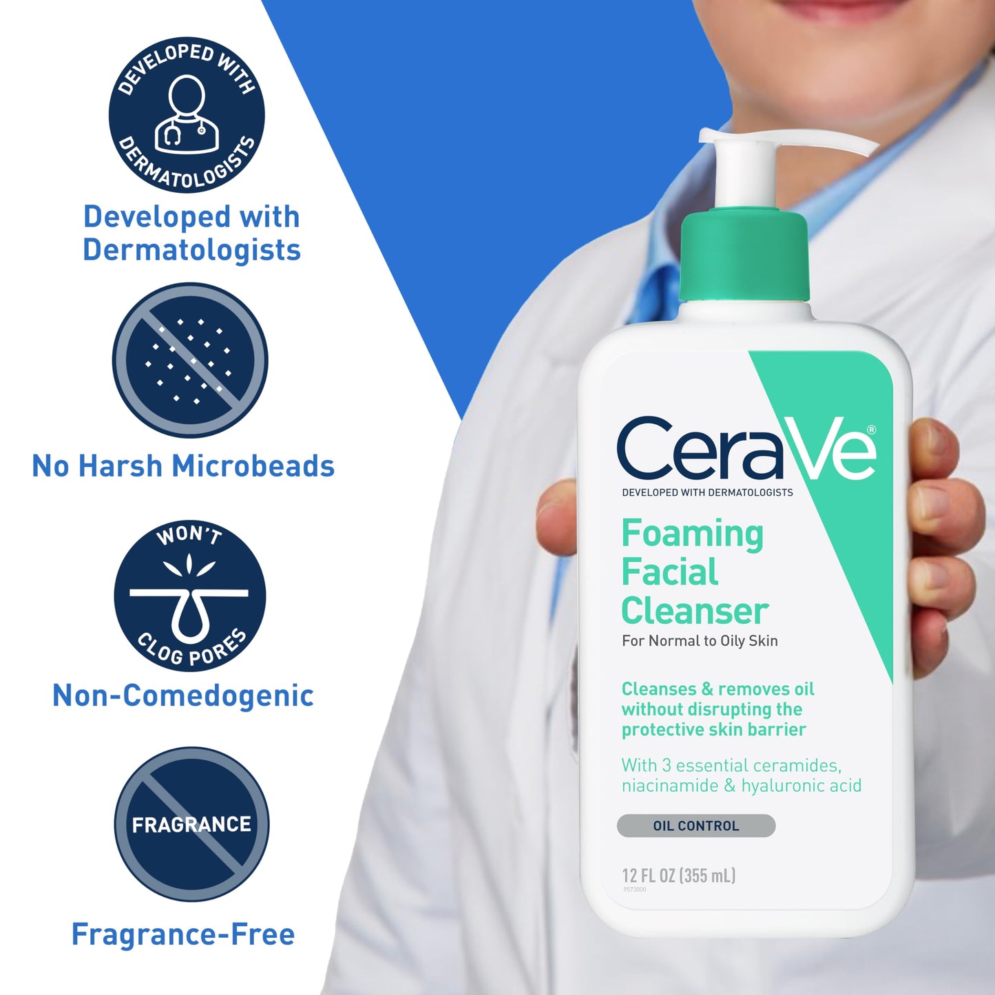 CeraVe Foaming Facial Cleanser, Daily Face Wash for Oily Skin, Hyaluronic Acid + Ceramides + Niacinamide, Fragrance Free & Paraben Free, Non-Drying Oil Control Face Wash, 16 Fluid Ounces