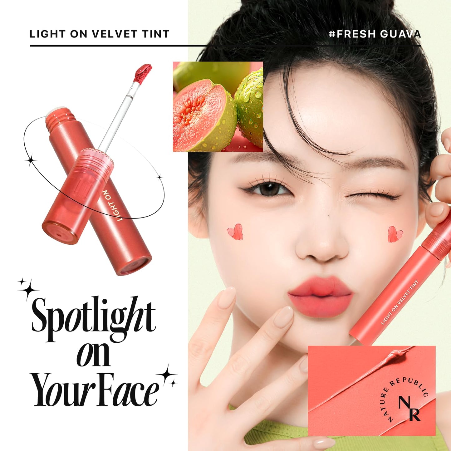 Nature Republic Light on Velvet Tint (05 MOOD FIG), Liquid Lipstick, lip tint, Blur effect, lip& cheek, nude lip,Soft Creamy Matte Finish Lip, Velvety, lip stain, High Pigment, Korean Lip Makeup