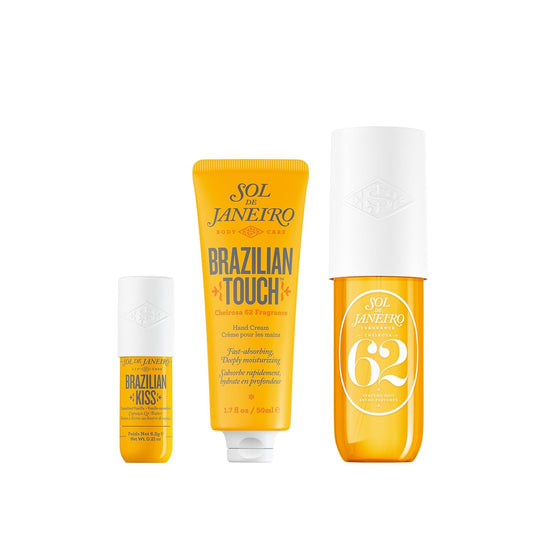 SOL DE JANEIRO Purse Essentials Bundle | Brazilian Kiss Lip Butter, Brazilian Touch Hand Cream and Cheirosa 62 Perfume Mist 3.0 fl oz. | Amazon Exclusive