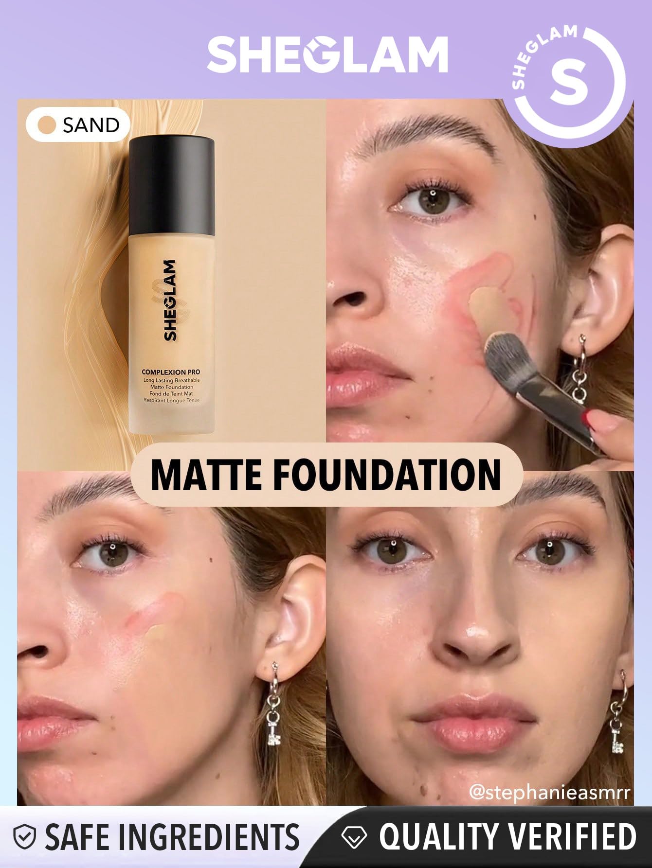 SHEGLAM Full Coverage Foundation Makeup Long Lasting Waterproof Matte Dewy Liquid Foundation - Nude