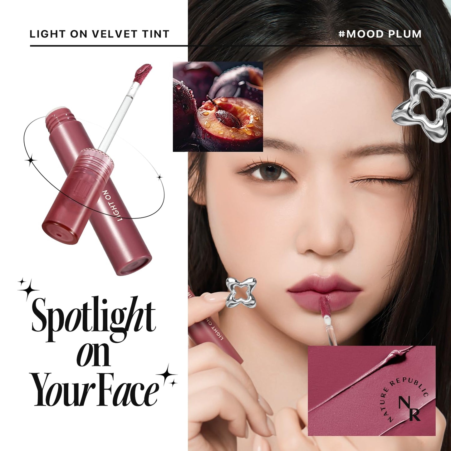 Nature Republic Light on Velvet Tint (05 MOOD FIG), Liquid Lipstick, lip tint, Blur effect, lip& cheek, nude lip,Soft Creamy Matte Finish Lip, Velvety, lip stain, High Pigment, Korean Lip Makeup