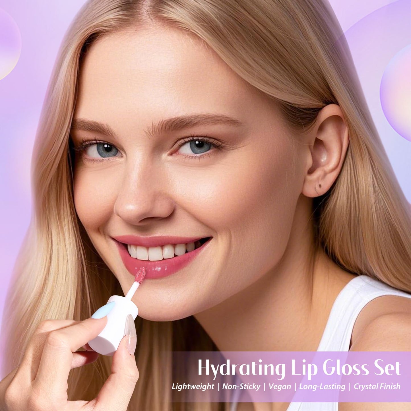 Tinted Lip Oil Stain Set, Hydrating High Shine Lip Gloss Set, Long-Lasting Bright Color Lipgloss for Dull Lips, Weightless & Non-Sticky, Vegan Korean Makeup, Crystal Finish