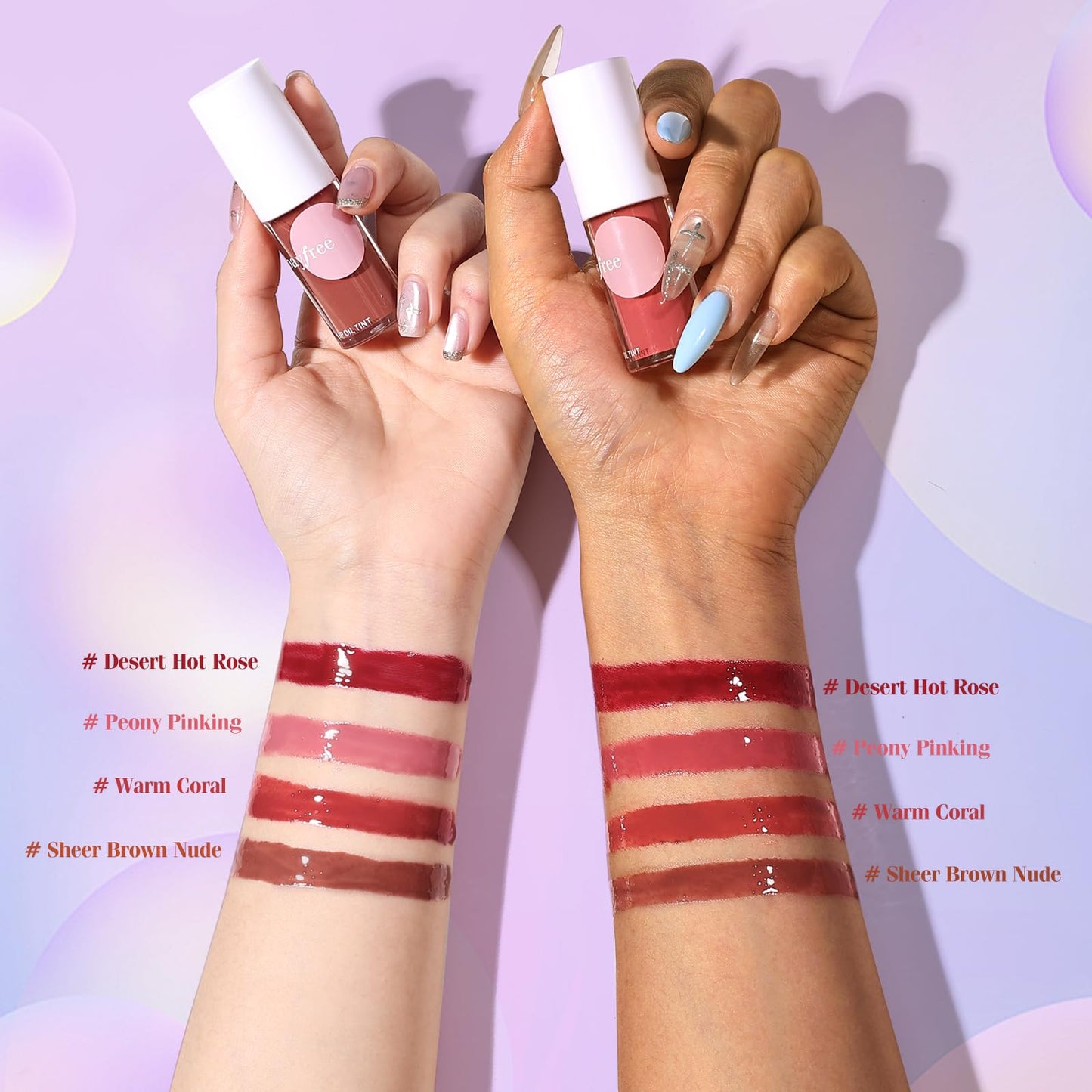 Tinted Lip Oil Stain Set, Hydrating High Shine Lip Gloss Set, Long-Lasting Bright Color Lipgloss for Dull Lips, Weightless & Non-Sticky, Vegan Korean Makeup, Crystal Finish