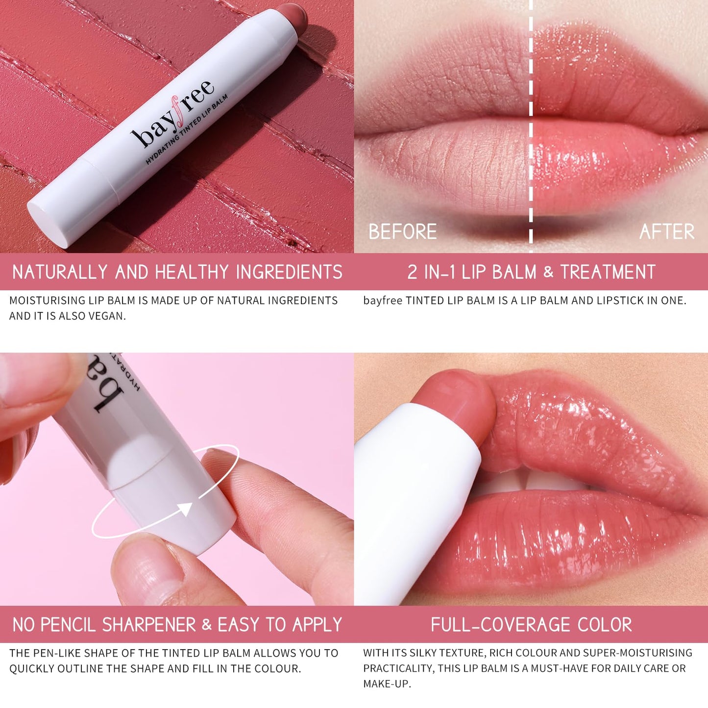 Tinted Lip Balm Plumper, Glossy, Pump Lips, Lightweight, Moisturize & Tint with Jojoba Seed Oil, Vegan Lipbalm Lip Care, Garden