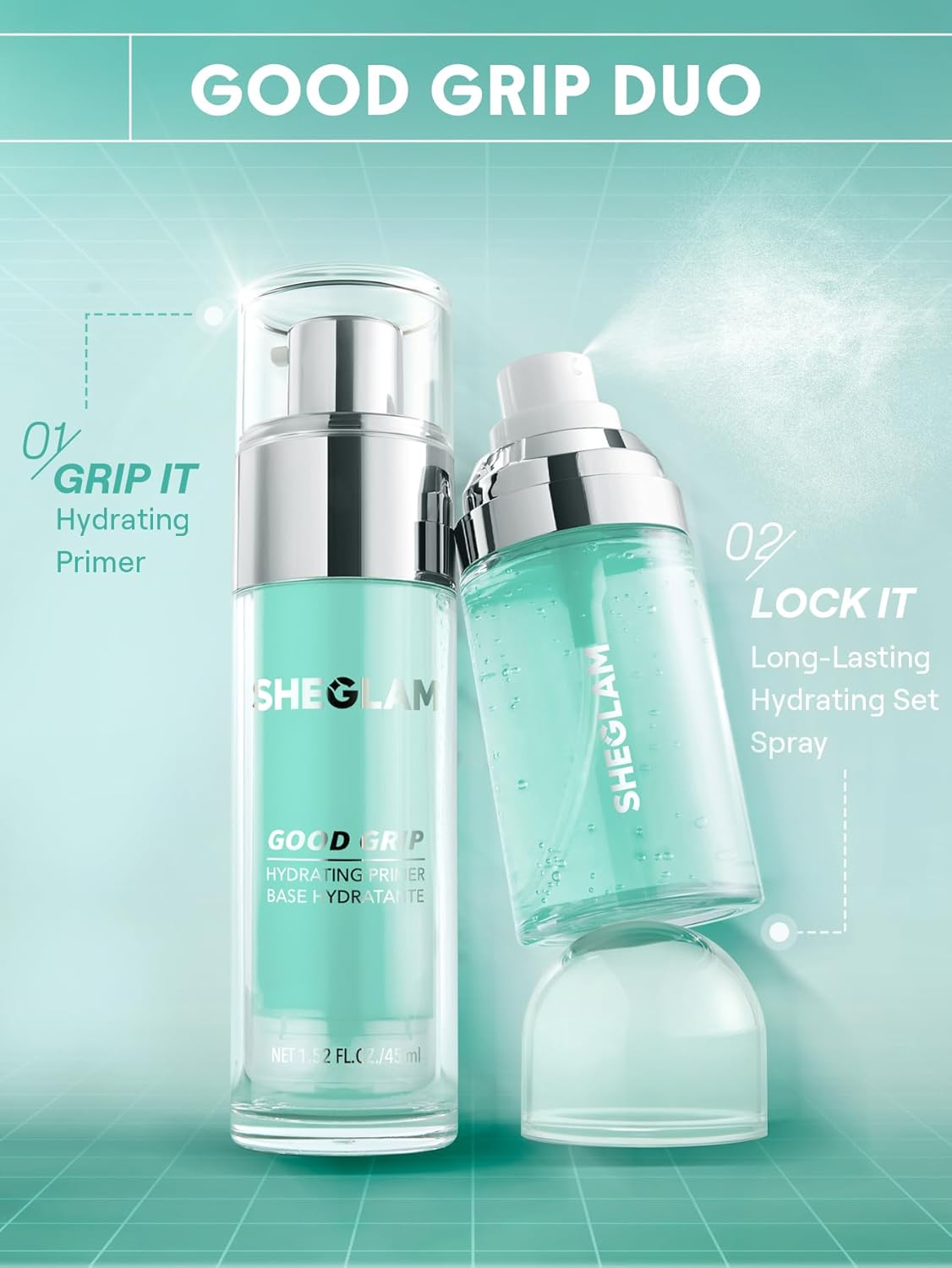 SHEGLAM Good Grip Hydrating Prime & Set Spray Oil Control Moisturizing Primer Smooth Fine Lines Oil And Silicone-Free Face Primer