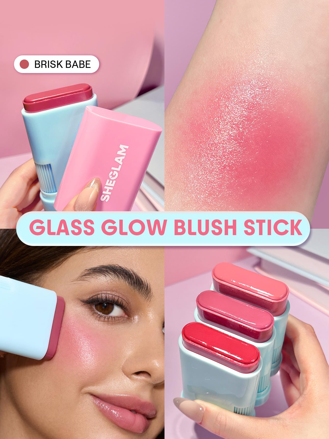 SHEGLAM Glass Glow Blush Stick Cream for Cheek and Lip, Waterproof Hydrating Tinted Solid Moisturizer Blendable Natural Grow Nude Face Blush Makeup-Stunner