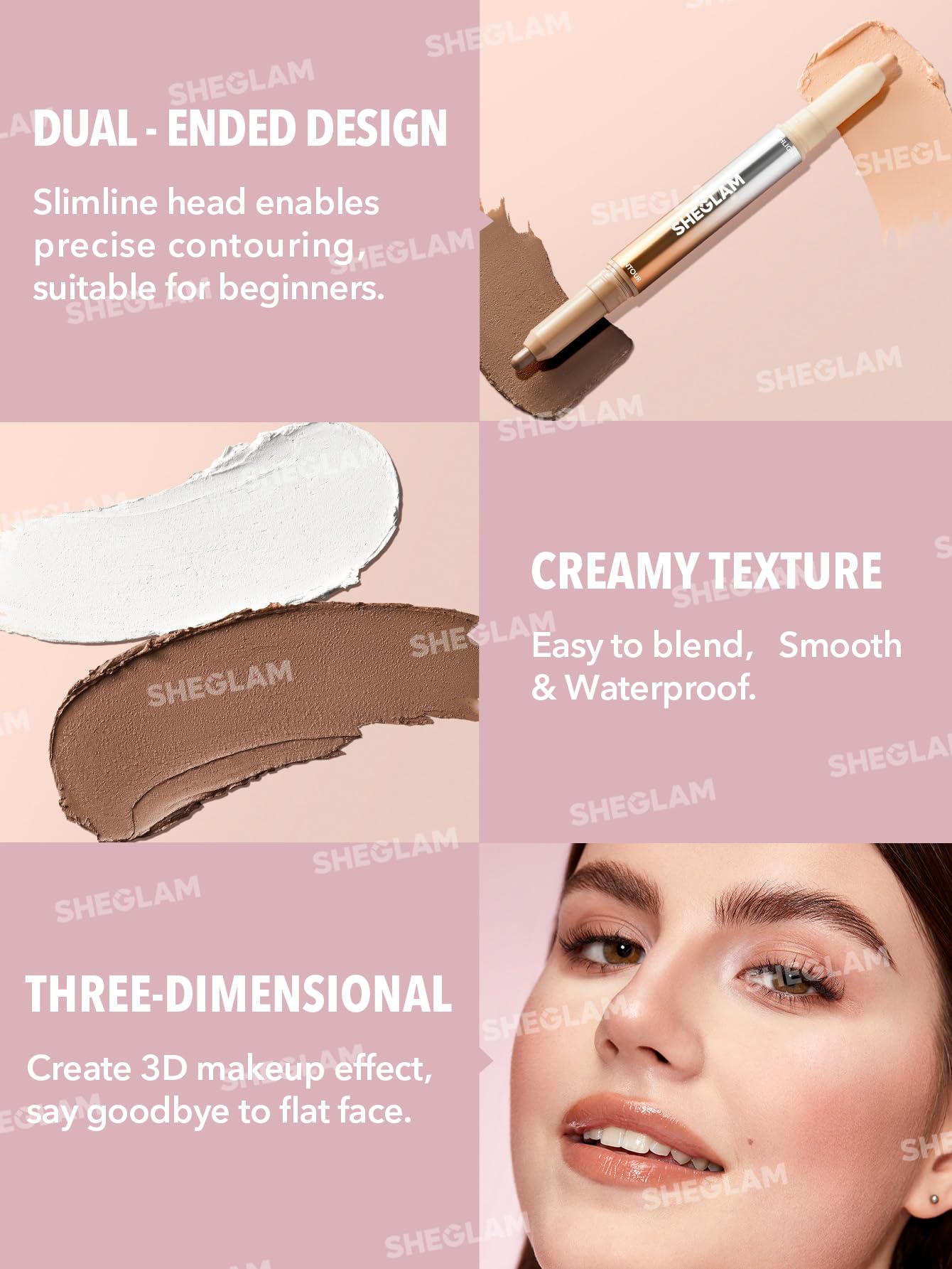 SHEGLAM Fine Line 2-In-1 Nose Contour & Highlight Pen Long Lasting Waterproof Cream Bronzer & Highlight Sticks-Umber