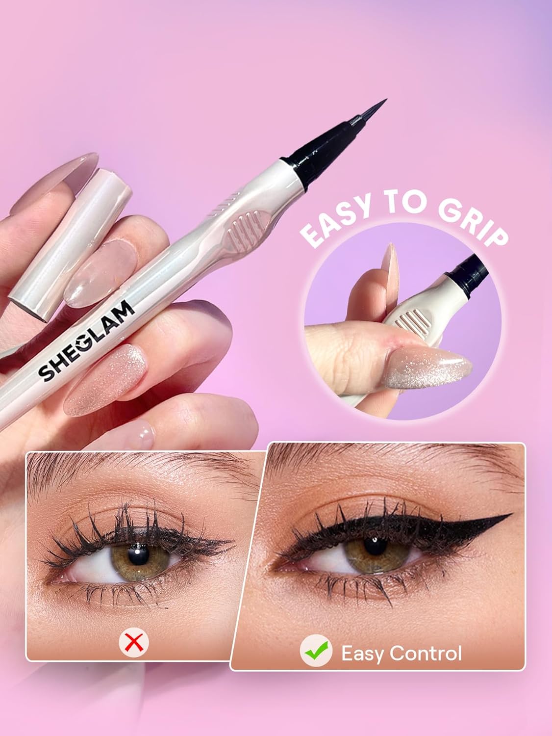 SHEGLAM Glide Control Liquid Eyeliner Smooth Long-Lasting Waterproof Easy to Grip-Matte Black