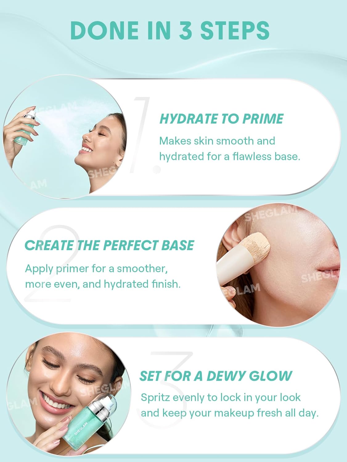 SHEGLAM Good Grip Hydrating Prime & Set Spray Oil Control Moisturizing Primer Smooth Fine Lines Oil And Silicone-Free Face Primer