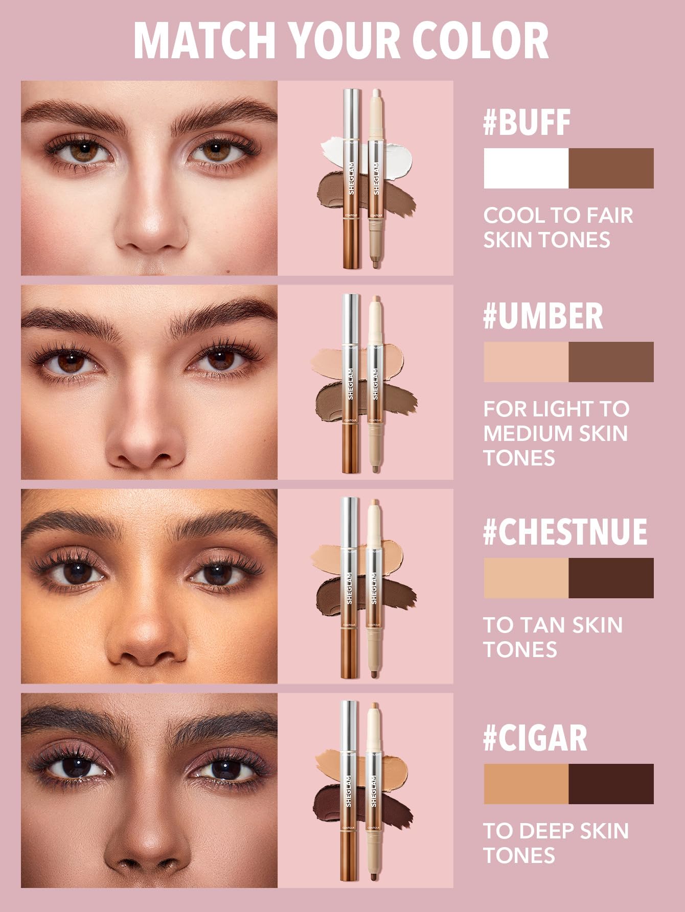 SHEGLAM Fine Line 2-In-1 Nose Contour & Highlight Pen Long Lasting Waterproof Cream Bronzer & Highlight Sticks-Umber