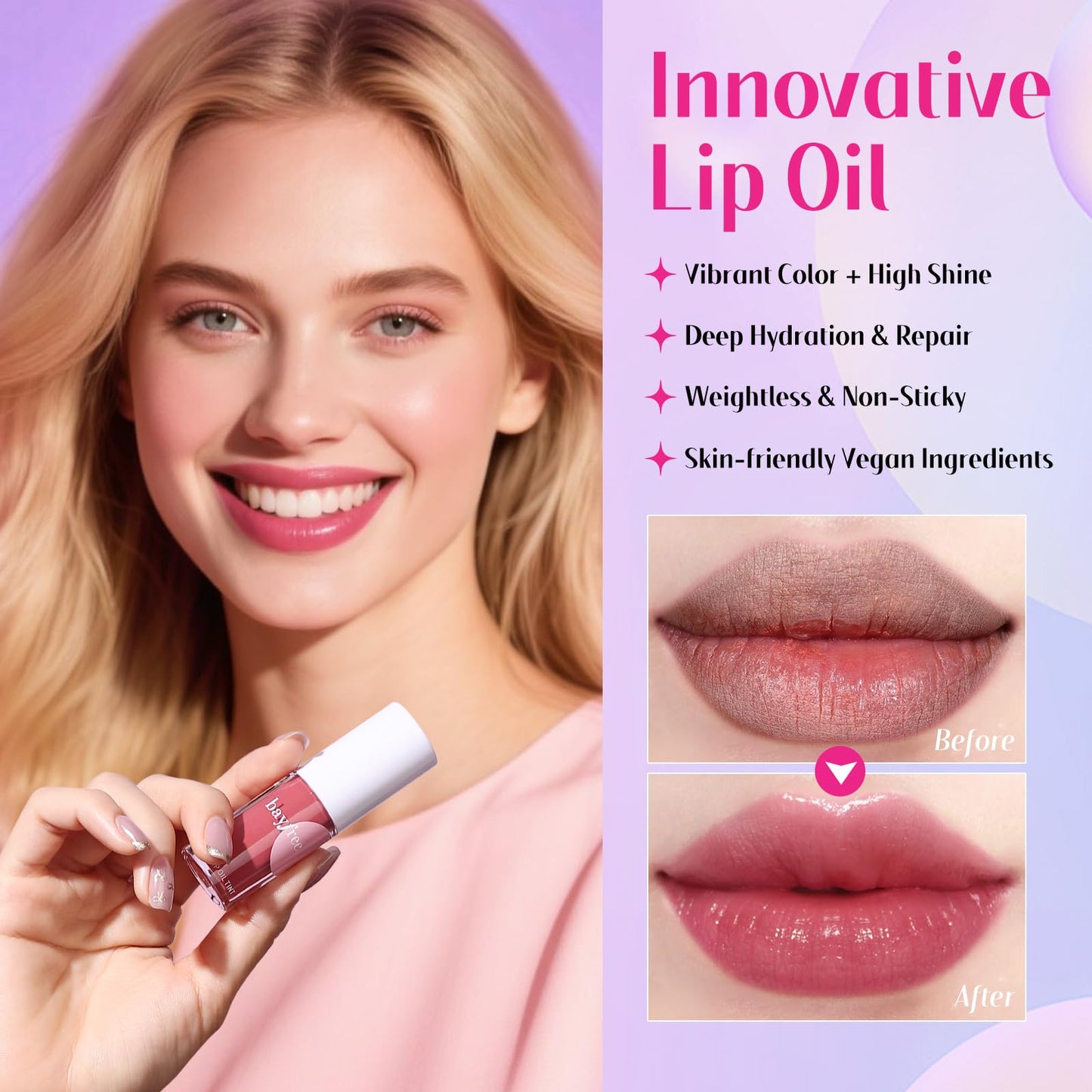 Tinted Lip Oil Stain Set, Hydrating High Shine Lip Gloss Set, Long-Lasting Bright Color Lipgloss for Dull Lips, Weightless & Non-Sticky, Vegan Korean Makeup, Crystal Finish