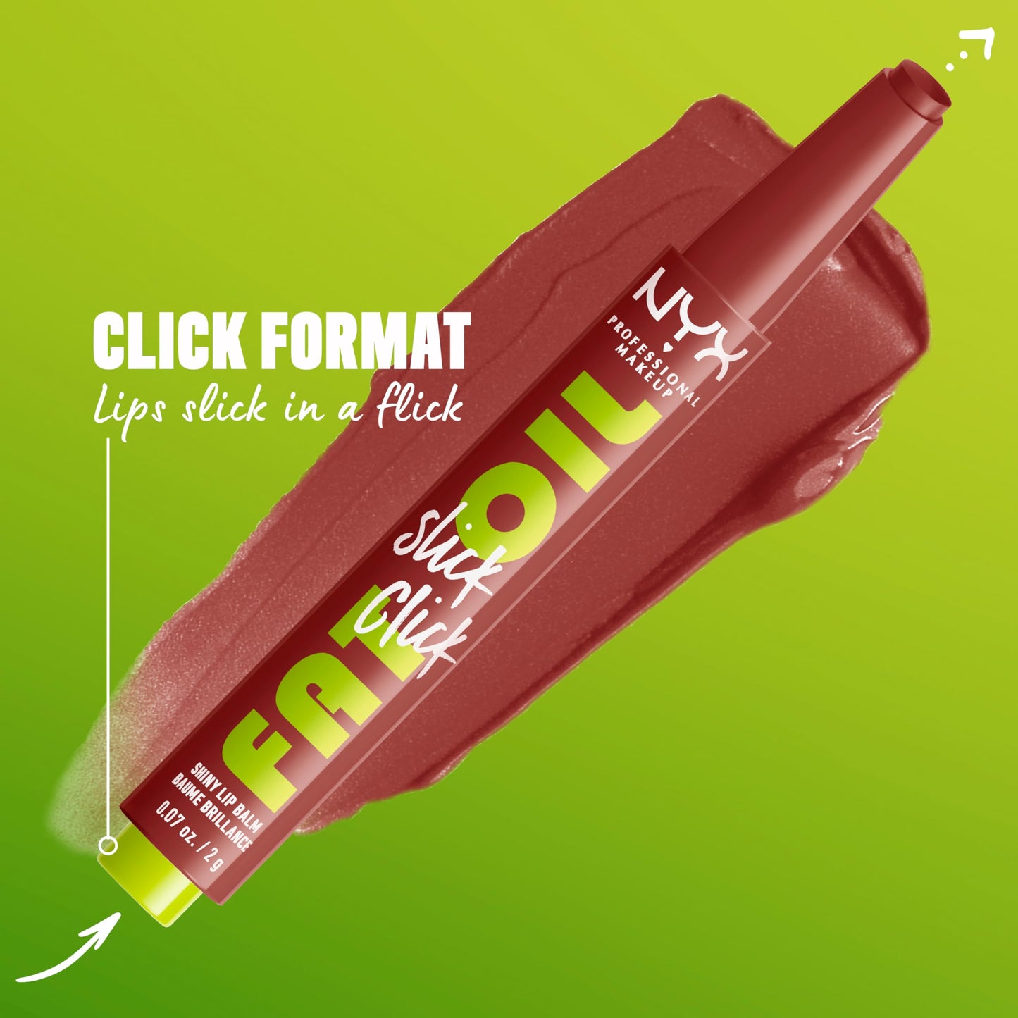 NYX PROFESSIONAL MAKEUP Fat Oil Slick Click, Lightweight, Buildable, Pigmented Vegan Lip Balm - No Filter Needed