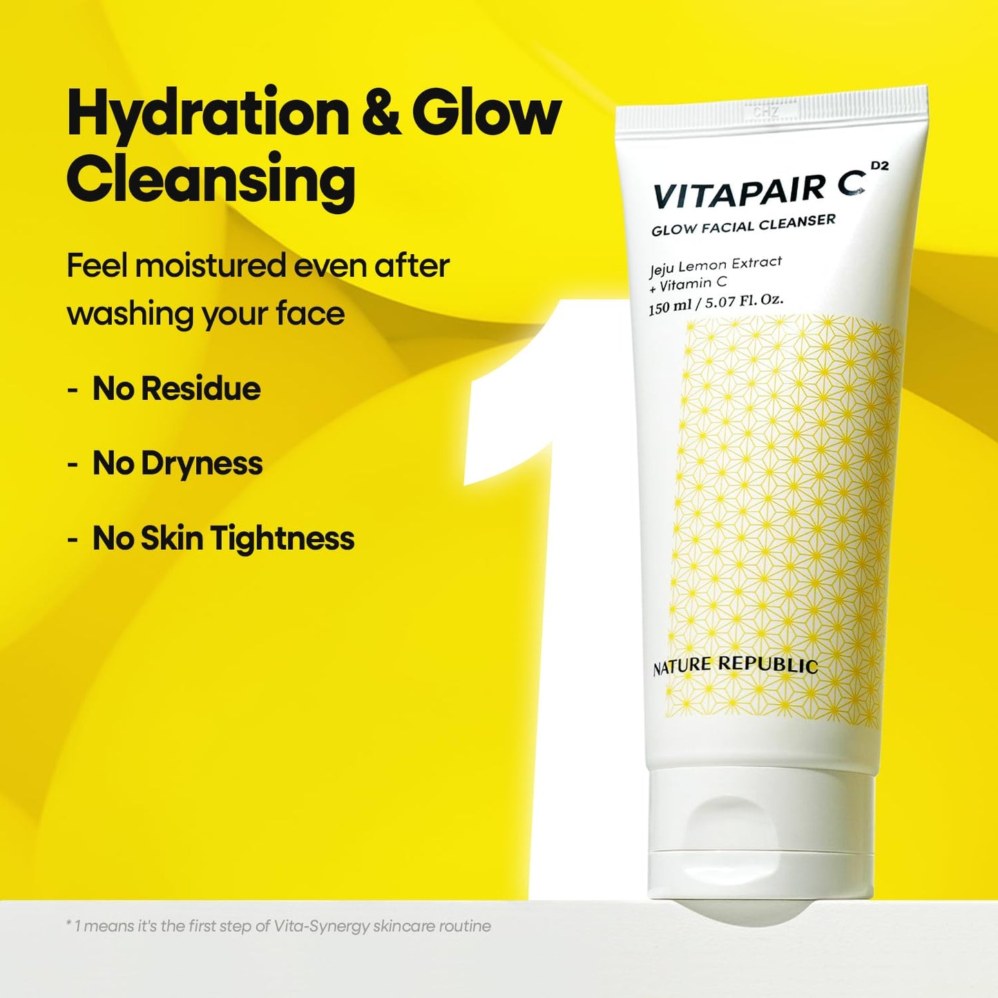 Nature Republic Vitapair C Glow Facial Cleanser - Vitamin Face Wash for Cleaner Skin, Hydrating Facewash for Women, Gentle Natural Cleanser, Daily Makeup Remover, Nighttime Foaming, 150ml / 5.07 fl oz