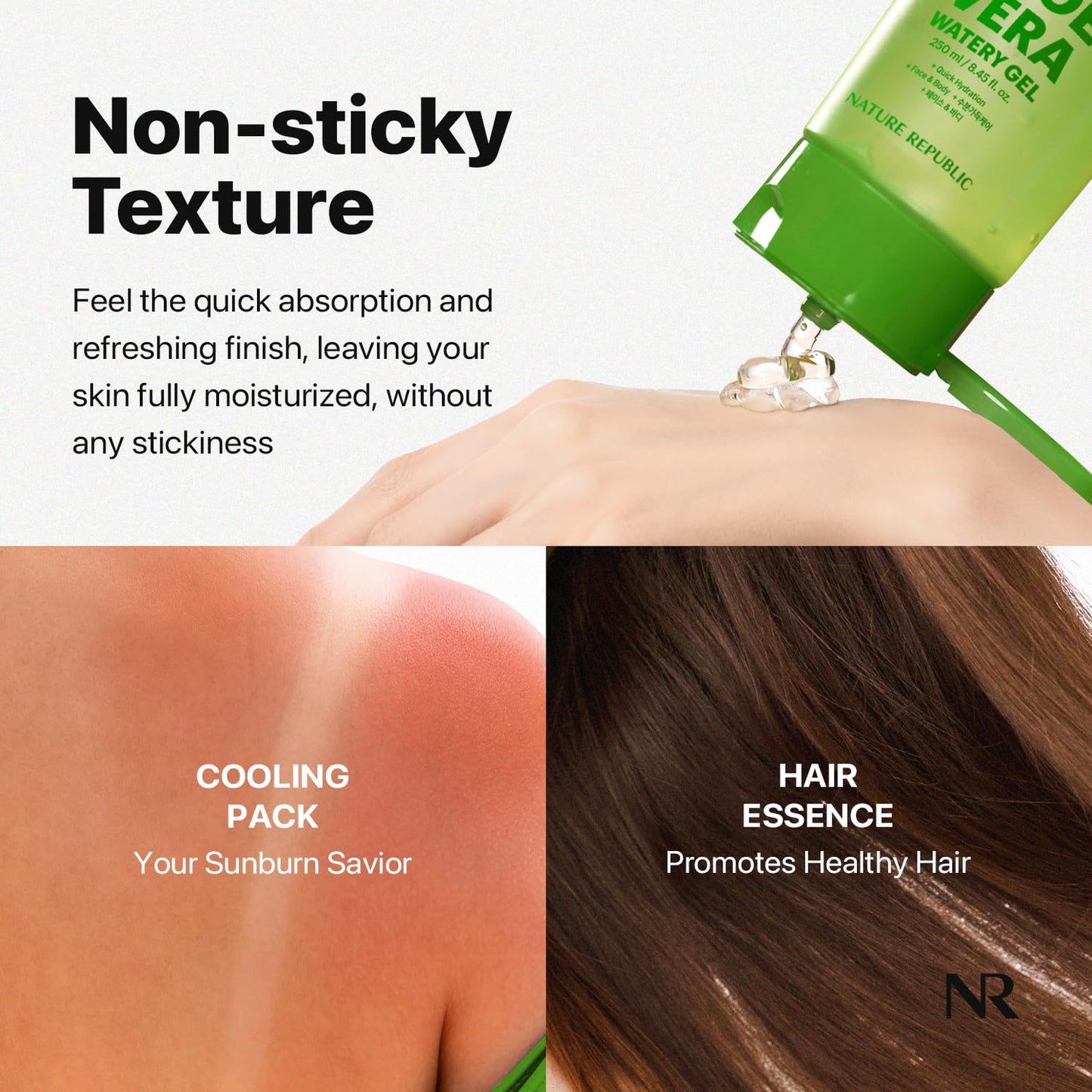 Nature Republic MILD & MOISTURE ALOE VERA WATERY GEL (2 PCS) Quick Hydration & fast absorbing non-sticky texture, Aftersun & Aftershave, Moisturizing Face Skin & Hair,korean skin care All Skin Types