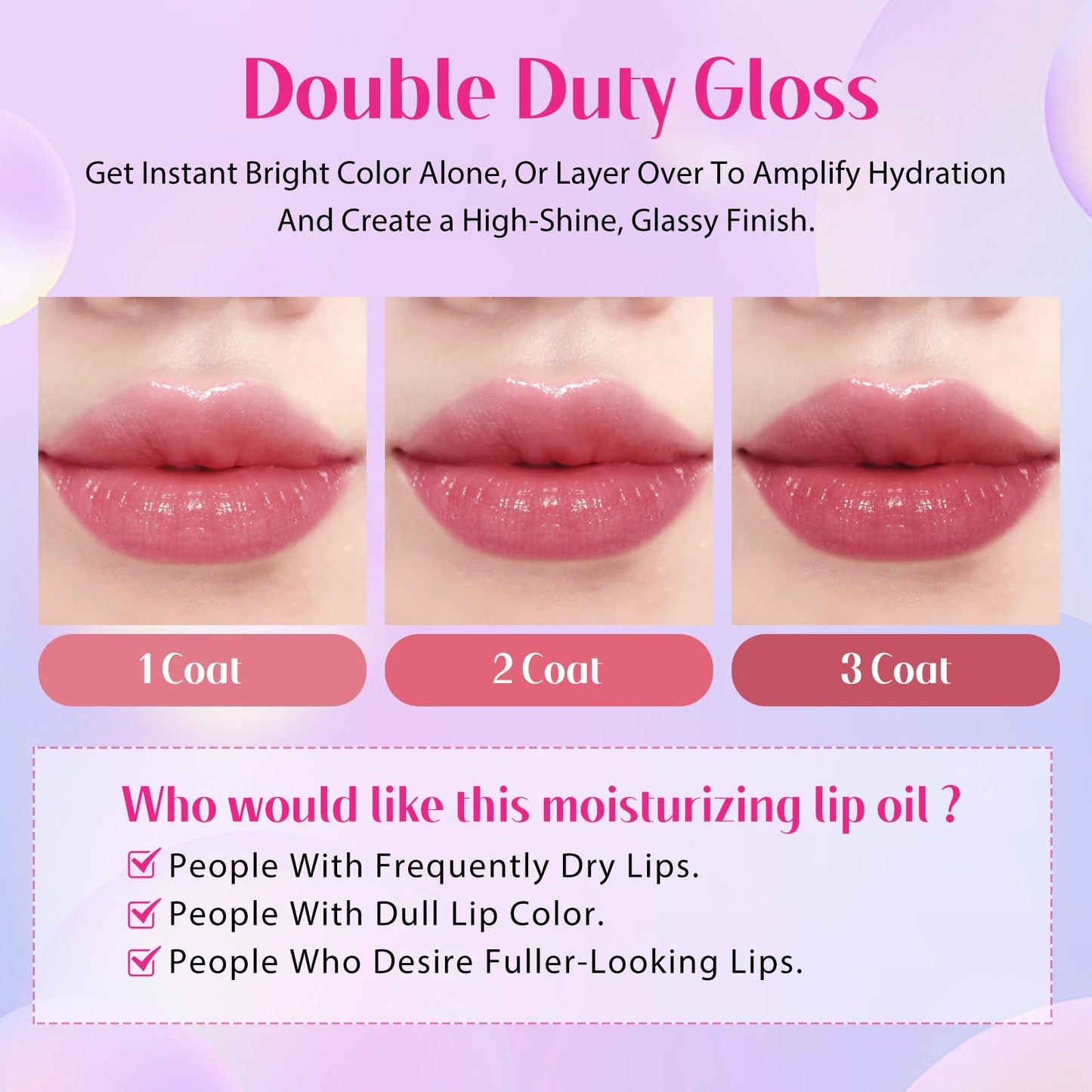 Tinted Lip Oil Stain Set, Hydrating High Shine Lip Gloss Set, Long-Lasting Bright Color Lipgloss for Dull Lips, Weightless & Non-Sticky, Vegan Korean Makeup, Crystal Finish