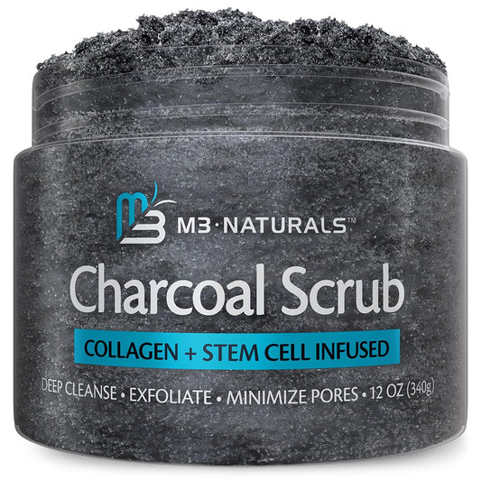 Arabica Coffee Scrub for Hands, Feet, and Body, Exfoliating Scrub with Collagen and Stem Cells, Face Cleanser for Cellulite, Fine Lines, and Stretch Marks by M3 Naturals (1 Pack)