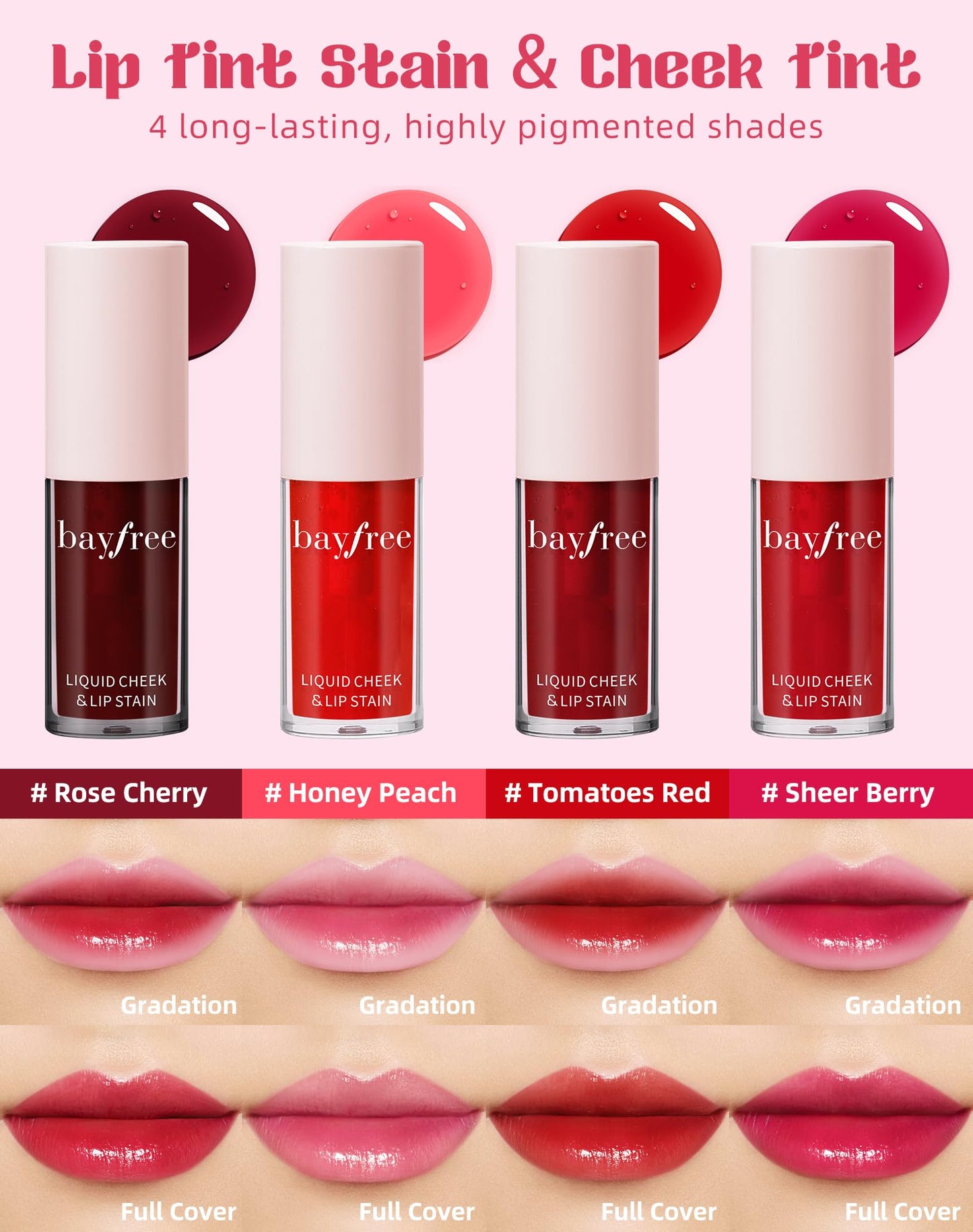 Lip Stain Set, Smudge-Proof Juicy Lip Tint Stain and Cheek Tint, Transfer-Proof & Long-Lasting, Moisturizing Non-Sticky Vegan Formula, Korean Makeup
