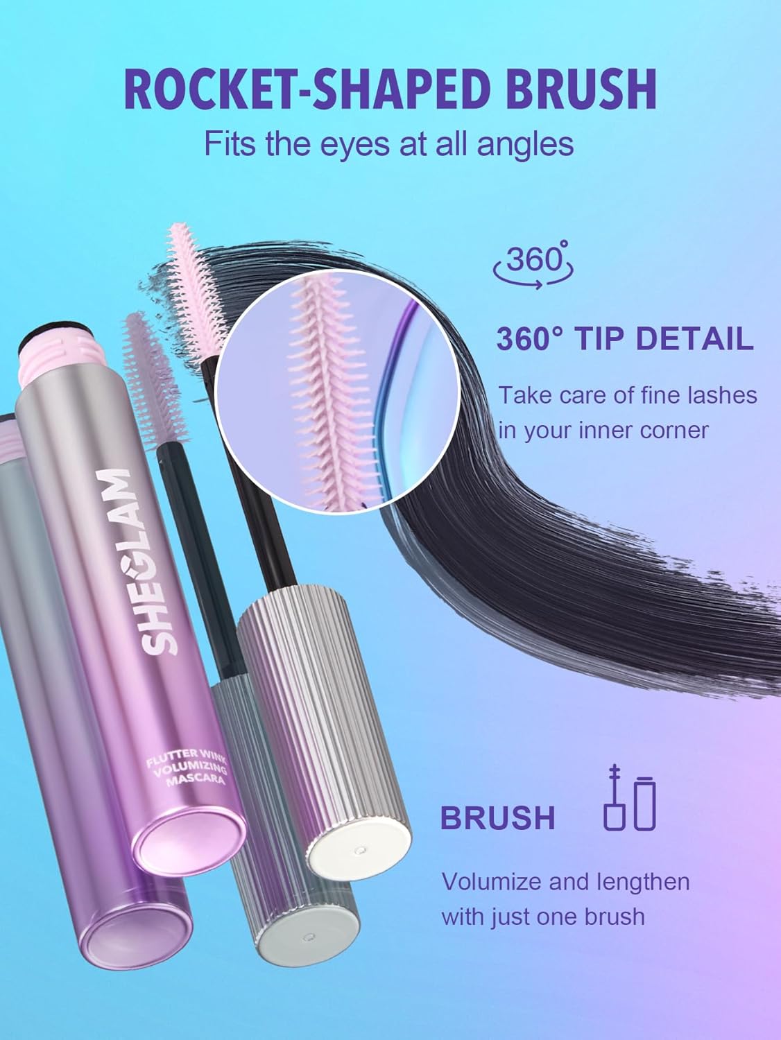 SHEGLAM Flutter Wink Volumizing Mascara Lash Extensions Tubing Mascara Length and Lift-Black