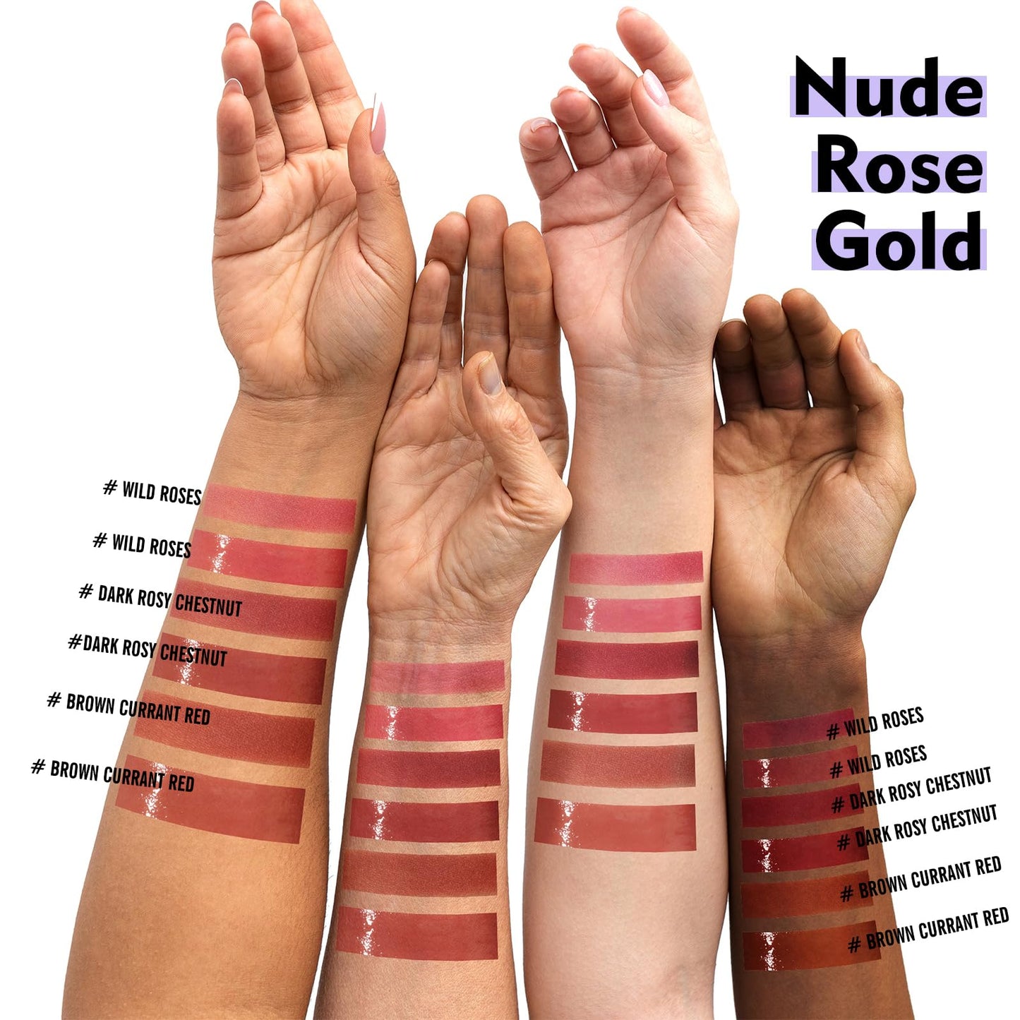 Long Lasting Liquid Lipstick with Clear Lip Gloss Set, High Pigment and Shine Lip Stain, Waterproof, Kiss-Proof, Up to 24H Wear, 0.15 Fl oz (Nude Rose Gold)