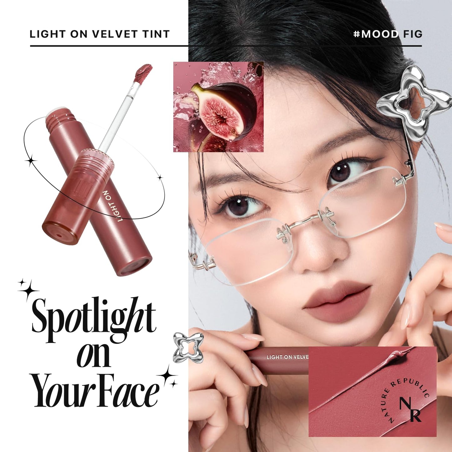 Nature Republic Light on Velvet Tint (05 MOOD FIG), Liquid Lipstick, lip tint, Blur effect, lip& cheek, nude lip,Soft Creamy Matte Finish Lip, Velvety, lip stain, High Pigment, Korean Lip Makeup