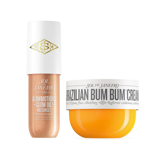 Sol de Janeiro Glow & Go Champagne Bundle | Brazilian Bum Bum Cream 8.1 fl oz. + Rio Sunset Glowmotions Glow Oil 2.5 fl oz. | Amazon Exclusive