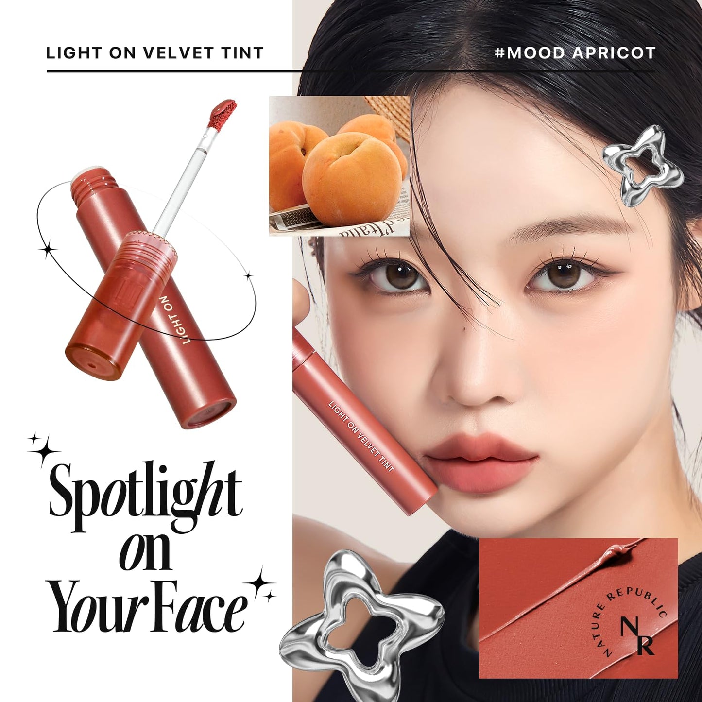Nature Republic Light on Velvet Tint (05 MOOD FIG), Liquid Lipstick, lip tint, Blur effect, lip& cheek, nude lip,Soft Creamy Matte Finish Lip, Velvety, lip stain, High Pigment, Korean Lip Makeup