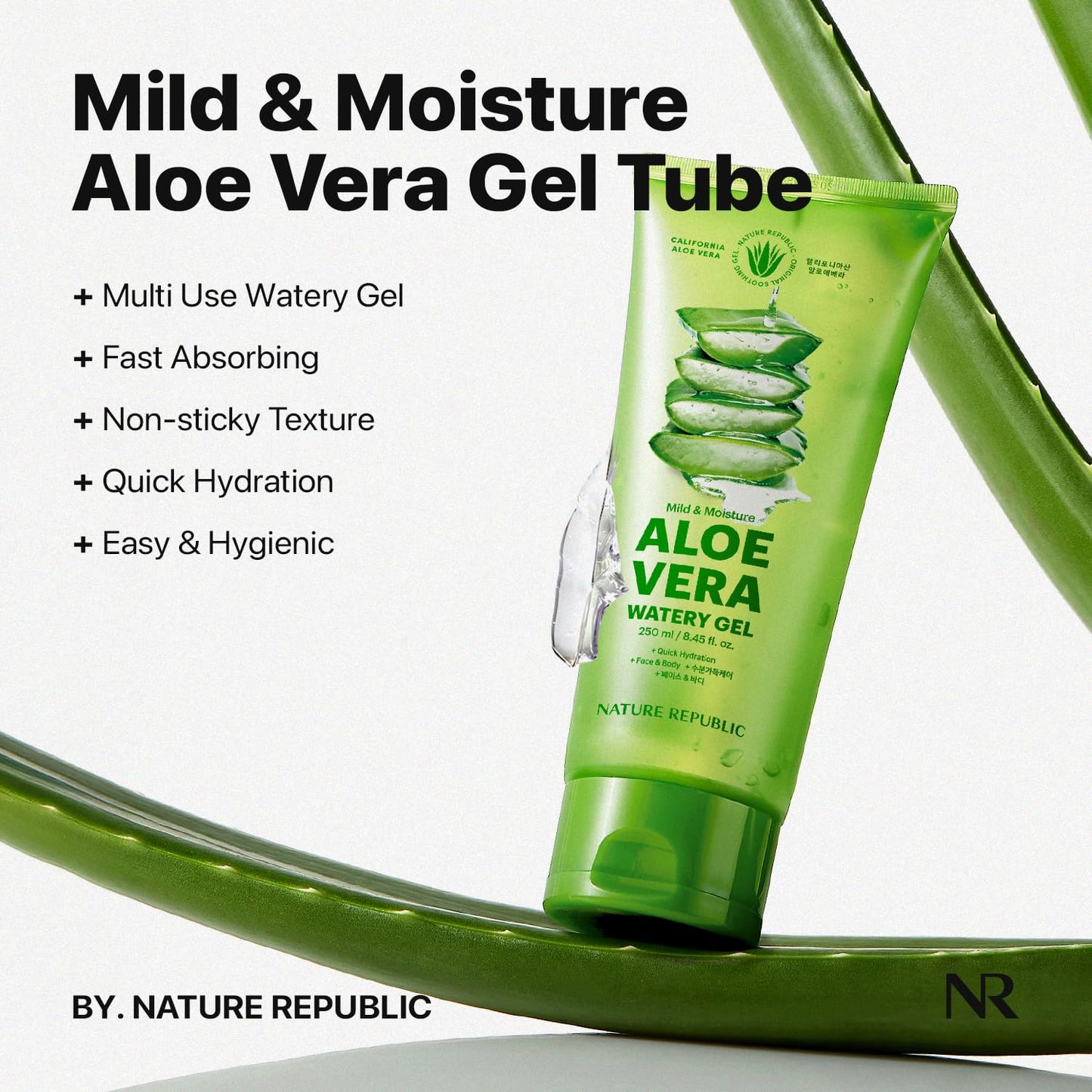Nature Republic MILD & MOISTURE ALOE VERA WATERY GEL (2 PCS) Quick Hydration & fast absorbing non-sticky texture, Aftersun & Aftershave, Moisturizing Face Skin & Hair,korean skin care All Skin Types